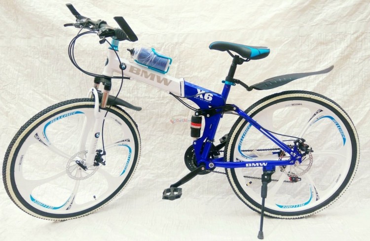 Велосипед BMW X6 на литых дисках 26 дюймов складной синий